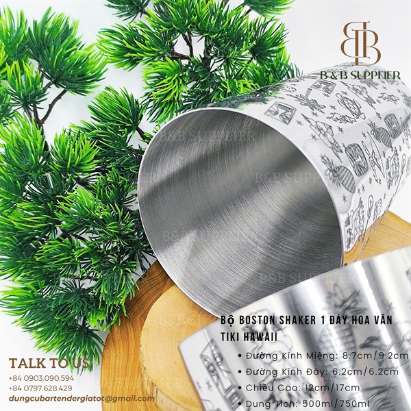 Bộ Boston Shaker 1 Đáy Hoa Văn Tiki Hawaii 3