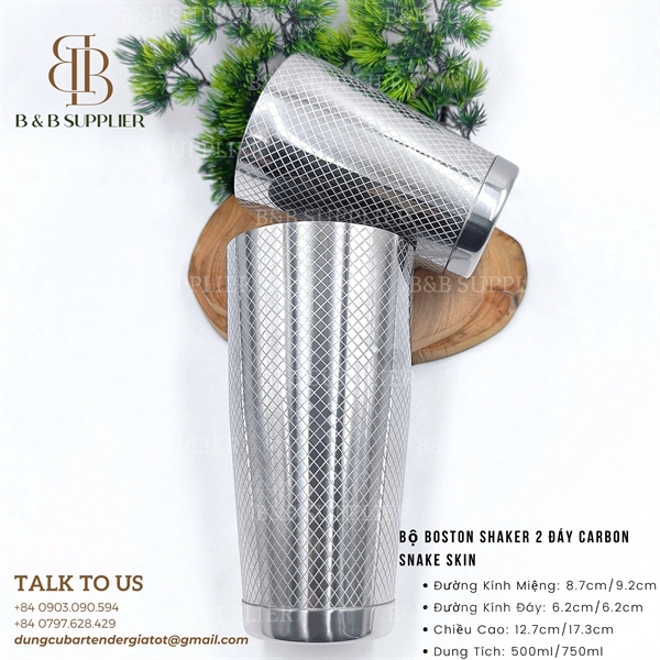 Bộ Boston Shaker 2 Đáy Carbon Snake Skin - ảnh 2