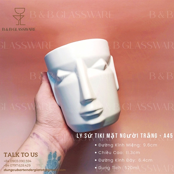 Ly Sứ Tiki Mặt Người Trắng - A45 - ảnh 2