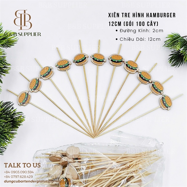 Xiên Tre Hình Hamburger 12cm (Gói 100 Cây) - ảnh 2