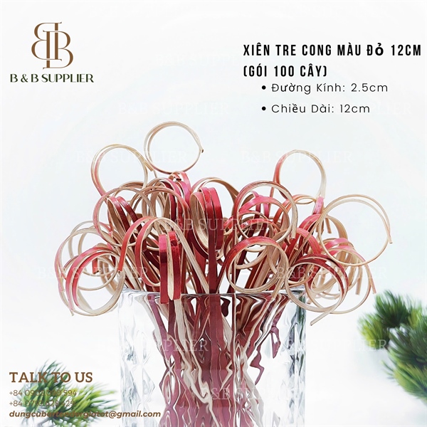 Xiên Tre Cong Màu Đỏ 12cm (Gói 100 Cây) 3