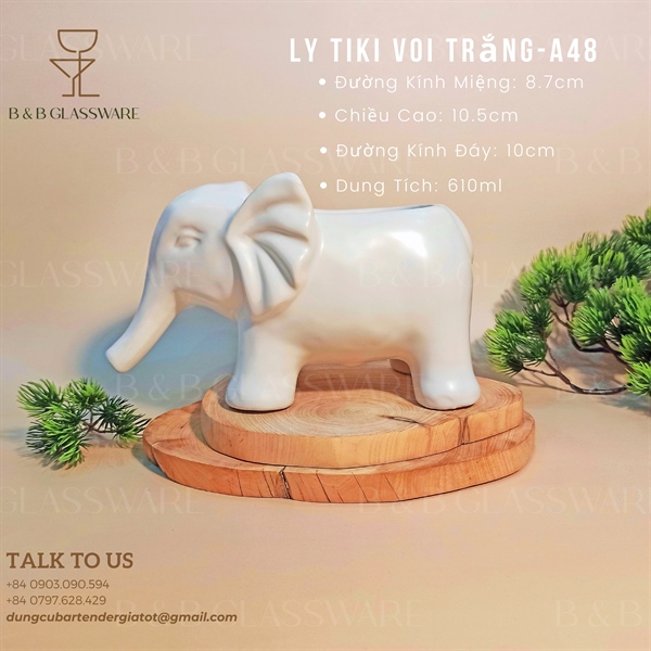 Ly Sứ Tiki Voi Trắng - A48