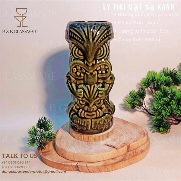 Ly Sứ Tiki Mặt Nạ Xanh Lá A52-2