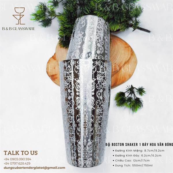 Bộ Boston Shaker 1 Đáy Hoa Văn Bóng