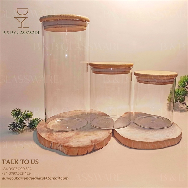 Hũ Thủy Tinh Nắp Gỗ Cao 10cm 4