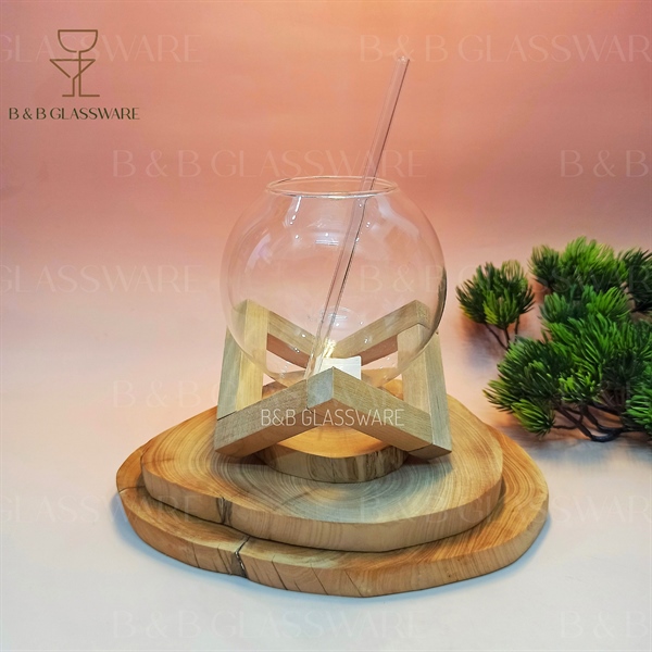 Ly Cocktail Hình Cầu Có Giá Gỗ Suzu