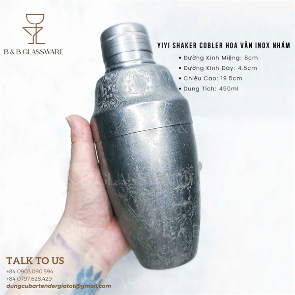Yiyi Cobbler Shaker Hoa Văn Inox Nhám 4