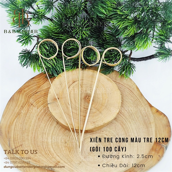 Xiên Tre Cong Màu Tre 12cm (Gói 100 Cây)