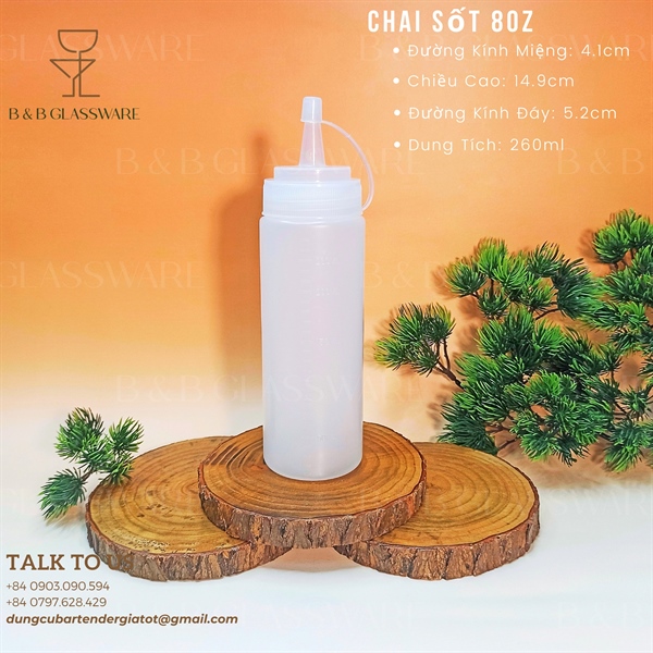 Chai Đựng Sốt- Sauce Bottles, Chất Liệu Thân Bằng Nhựa Ldpe, Nắp Vòi Bằng Nhựa PP, Dung Tích: 8oz (240ml), Dùng Trong Nhà Bếp
