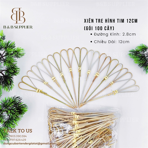 Xiên Tre Hình Tim 12cm (Gói 100 Cây) - ảnh 2