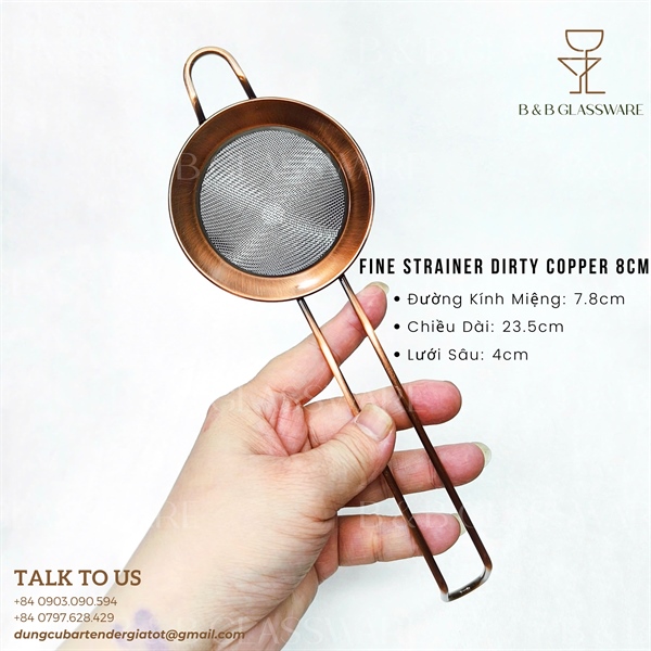 Fine Strainer Dirty Copper 8cm / Vợt Lược Cocktail Màu Đồng Cổ 8cm 3