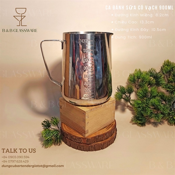 Ca Đánh Sữa Inox Có Vạch 1000ml