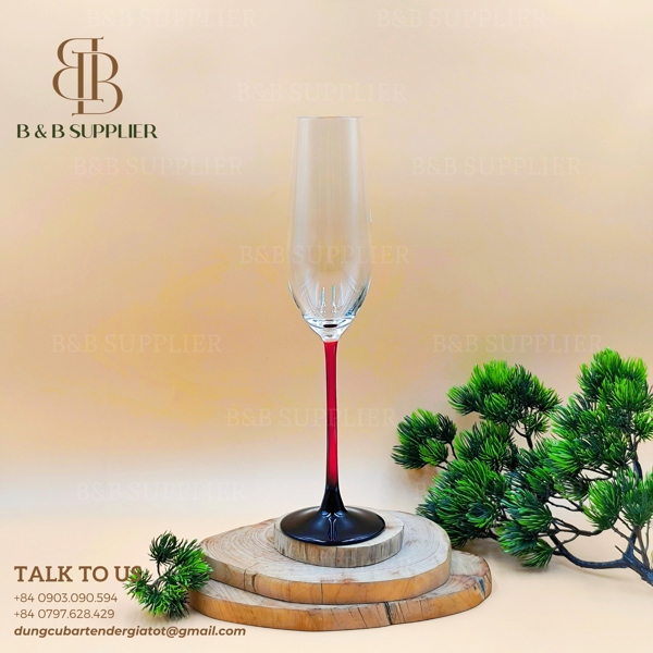 Ly Champagne Flute Chân Viền Đen Đỏ Ombre LX03JG5204