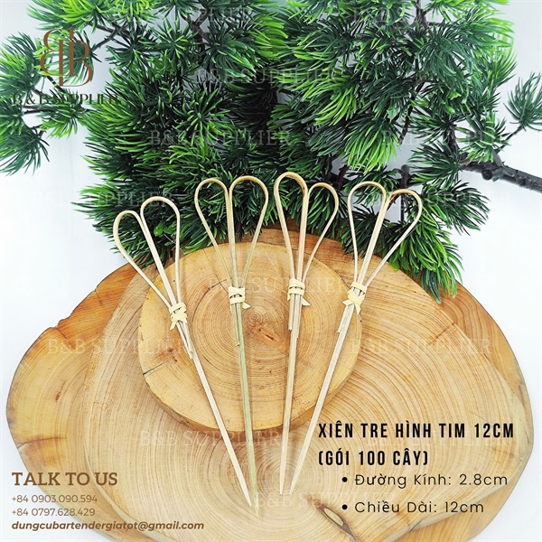 Xiên Tre Hình Tim 12cm (Gói 100 Cây)
