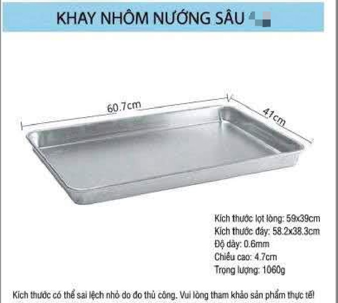 Khay Nhôm Sâu Lòng 60,7cm x 41cm x 4.7cm