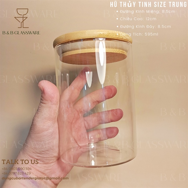 Hũ Thủy Tinh Nắp Gỗ Cao 15cm 3