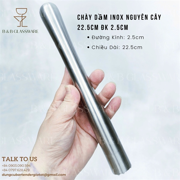 Muddler Inox / Chày Dầm Inox Nguyên Cây 22.5cm Đk 2.5cm 3