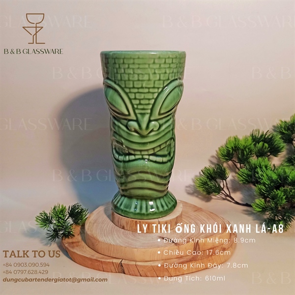 Ly Sứ Tiki Ống Khói Xanh Lá - A8