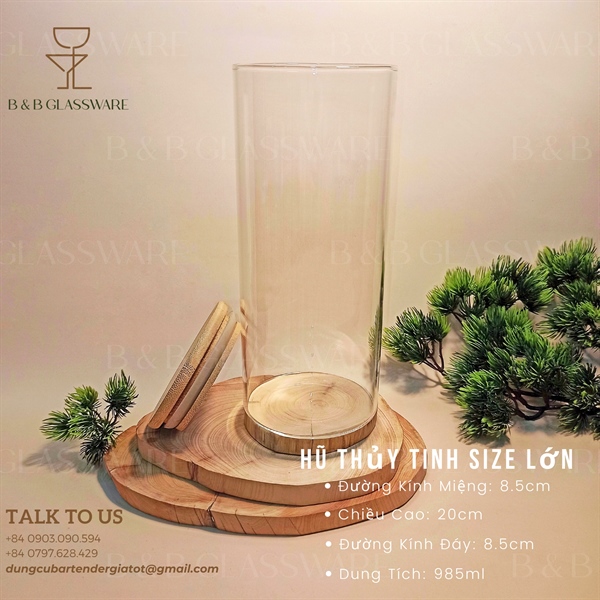 Hũ Thủy Tinh Nắp Gỗ Cao 20cm - ảnh 2