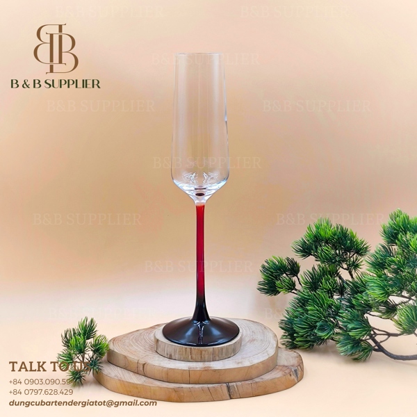 Ly Champagne Flute Chân Đen Đỏ Ombre LX02JG6304