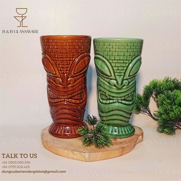 Ly Sứ Tiki Ống Khói Xanh Lá - A8 3