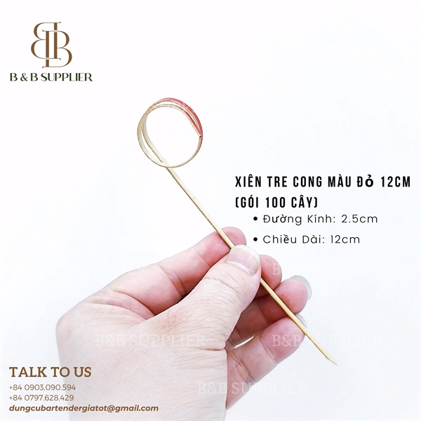 Xiên Tre Cong Màu Đỏ 12cm (Gói 100 Cây) 4