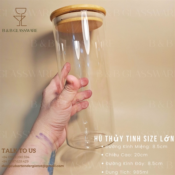 Hũ Thủy Tinh Nắp Gỗ Cao 20cm 3