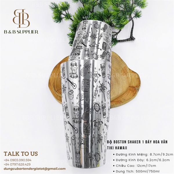 Bộ Boston Shaker 1 Đáy Hoa Văn Tiki Hawaii