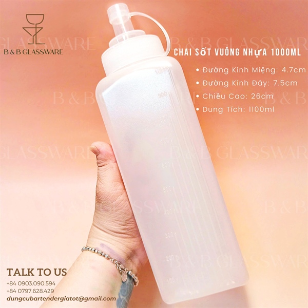 Chai Sốt Vuông Nhựa 1000ml - ảnh 2