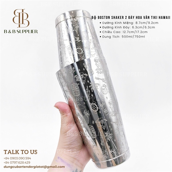 Bộ Boston Shaker 2 Đáy Hoa Văn Tiki Hawaii 4