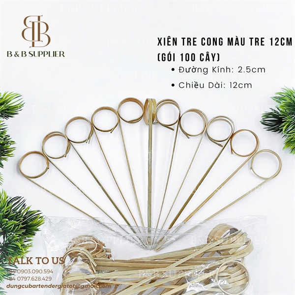 Xiên Tre Cong Màu Tre 12cm (Gói 100 Cây) - ảnh 2