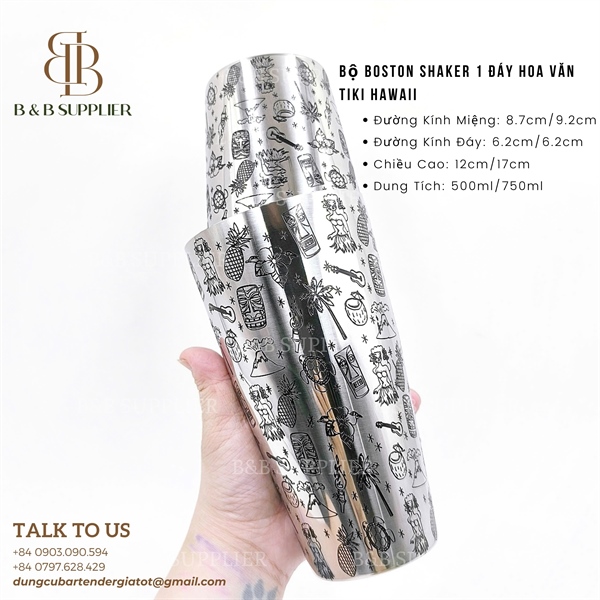 Bộ Boston Shaker 1 Đáy Hoa Văn Tiki Hawaii 4
