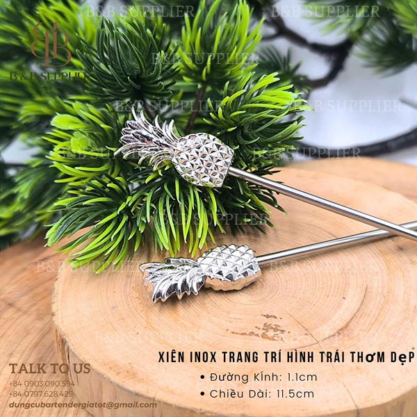 Xiên Inox Trang Trí Hình Trái Thơm Dẹp