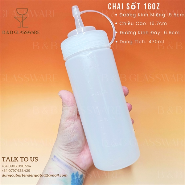 Chai Đựng Sốt Nhựa 16oz (470ml) - ảnh 2