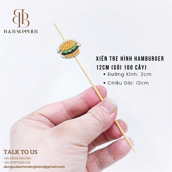 Xiên Tre Hình Hamburger 12cm (Gói 100 Cây) 4