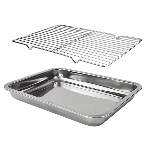 Vỉ Inox Kèm Khay Ráo Dầu 38 x 28 cm Kèm Khay Sâu 4.8cm