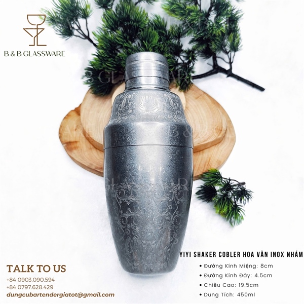 Yiyi Cobbler Shaker Hoa Văn Inox Nhám