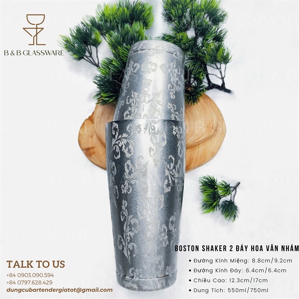 Bộ Boston Shaker 2 Đáy Hoa Văn Nhám