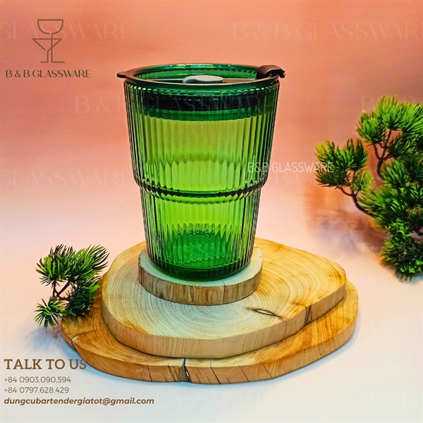 Ly Hai Tầng Sọc Màu Xanh Lá (Kèm Nắp Nhựa) Y5869BG 9015