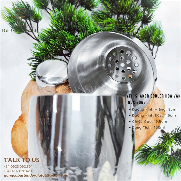 Yiyi Cobbler Shaker Hoa Văn Inox Bóng 4