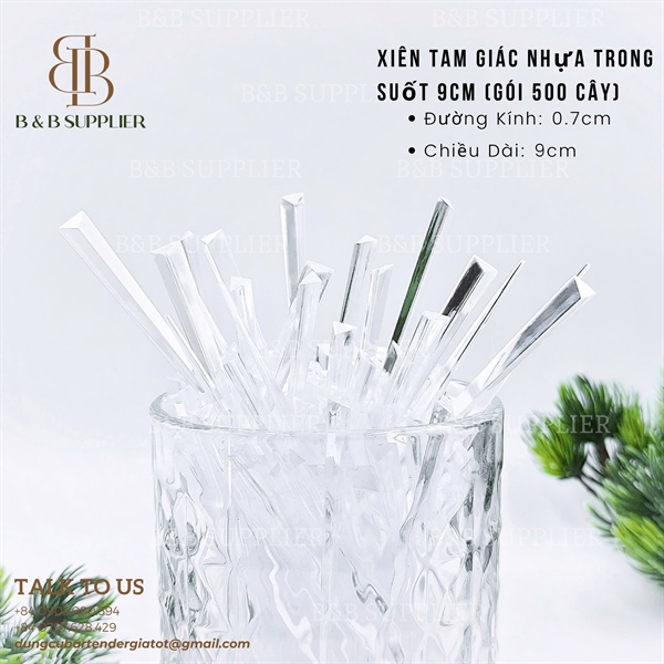 Xiên Tam Giác Nhựa Trong Suốt 9cm (Gói 500 Cây) 3