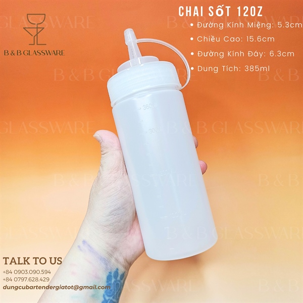 Chai Đựng Sốt Nhựa Ldpe - 12oz (385ml) - ảnh 2