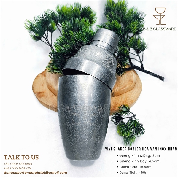 Yiyi Cobbler Shaker Hoa Văn Inox Nhám - ảnh 2