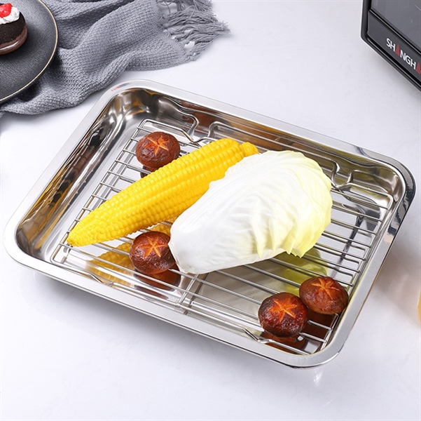 Vỉ Inox Kèm Khay Ráo Dầu 35 x 24 cm Kèm Khay Sâu 4.8cm - ảnh 2