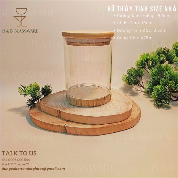 Hũ Thủy Tinh Nắp Gỗ Cao 10cm