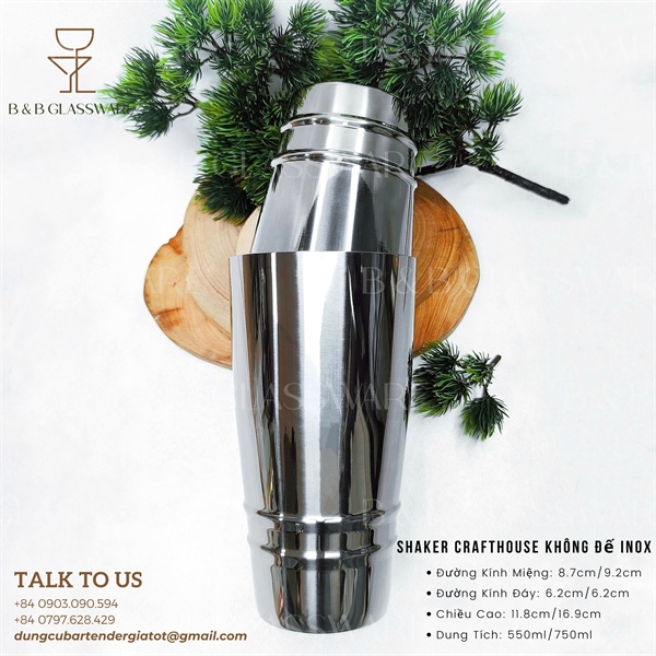 Bộ Shaker Crafthouse Không Đế Inox