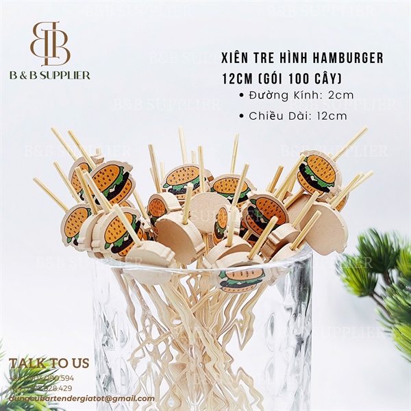 Xiên Tre Hình Hamburger 12cm (Gói 100 Cây) 3