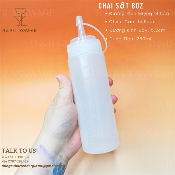 Chai Đựng Sốt- Sauce Bottles, Chất Liệu Thân Bằng Nhựa Ldpe, Nắp Vòi Bằng Nhựa PP, Dung Tích: 8oz (240ml), Dùng Trong Nhà Bếp - ảnh 2