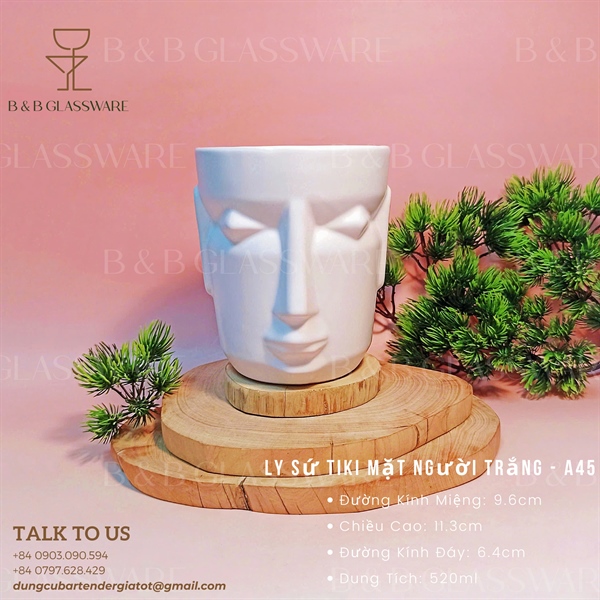 Ly Sứ Tiki Mặt Người Trắng - A45