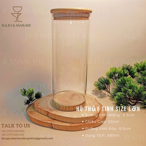 Hũ Thủy Tinh Nắp Gỗ Cao 20cm